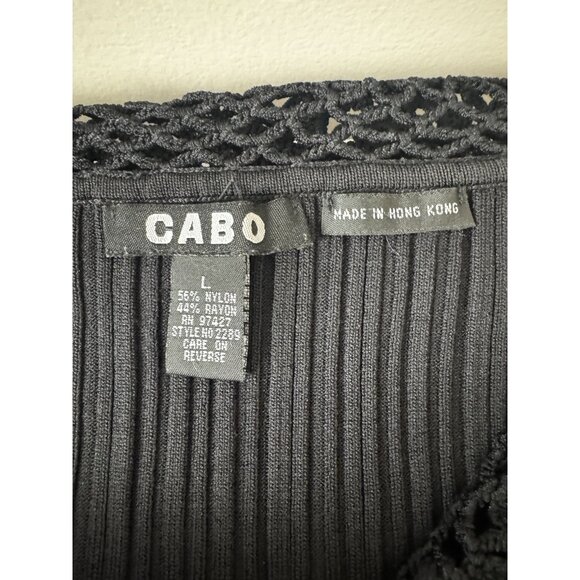 Cabo Ribbed L Black Crochet Blouse Long Sleeve Whimsigoth Fairy Grunge Romantic - Picture 3 of 5